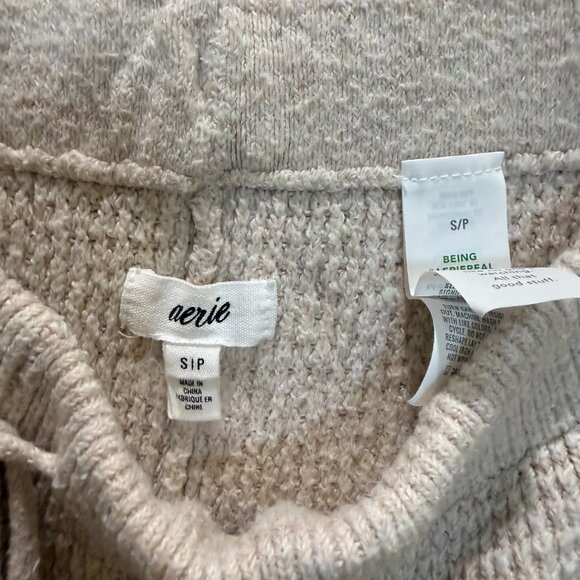 Aerie Oatmeal Quarter Zip Waffle Knit Sweater(M) and Wide Leg Pant(S) Set - Picture 8 of 10